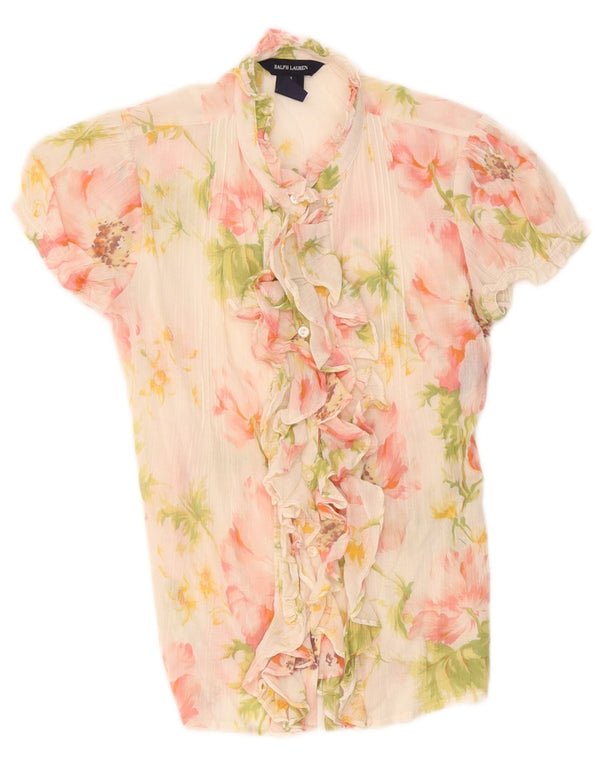 Ralph Lauren Womens Short Sleeve Shirt Blouse US 14 XL White Floral