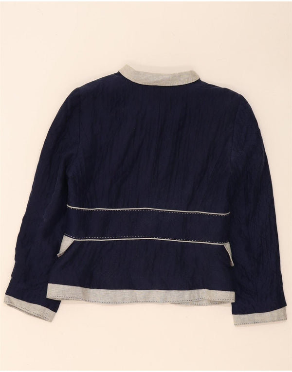 Zara Womens 3 Button Blazer Jacket UK 14 Medium Navy Blue Colourblock