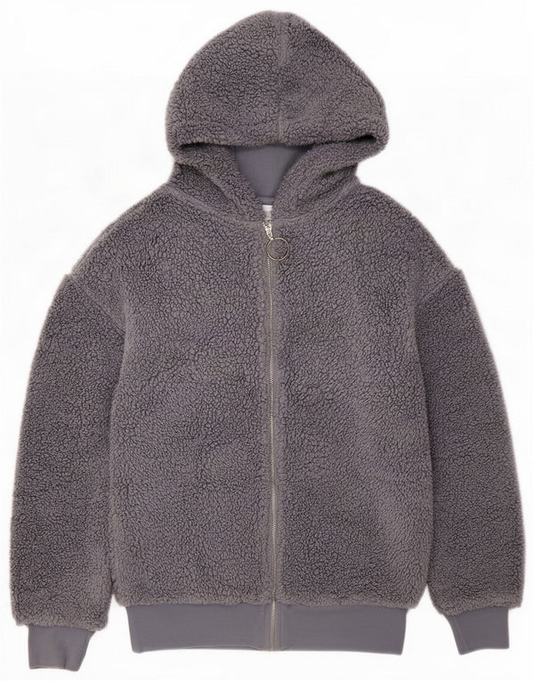 Topshop Womens Hooded Fleece Jacket UK 8 Small Grey Polyester