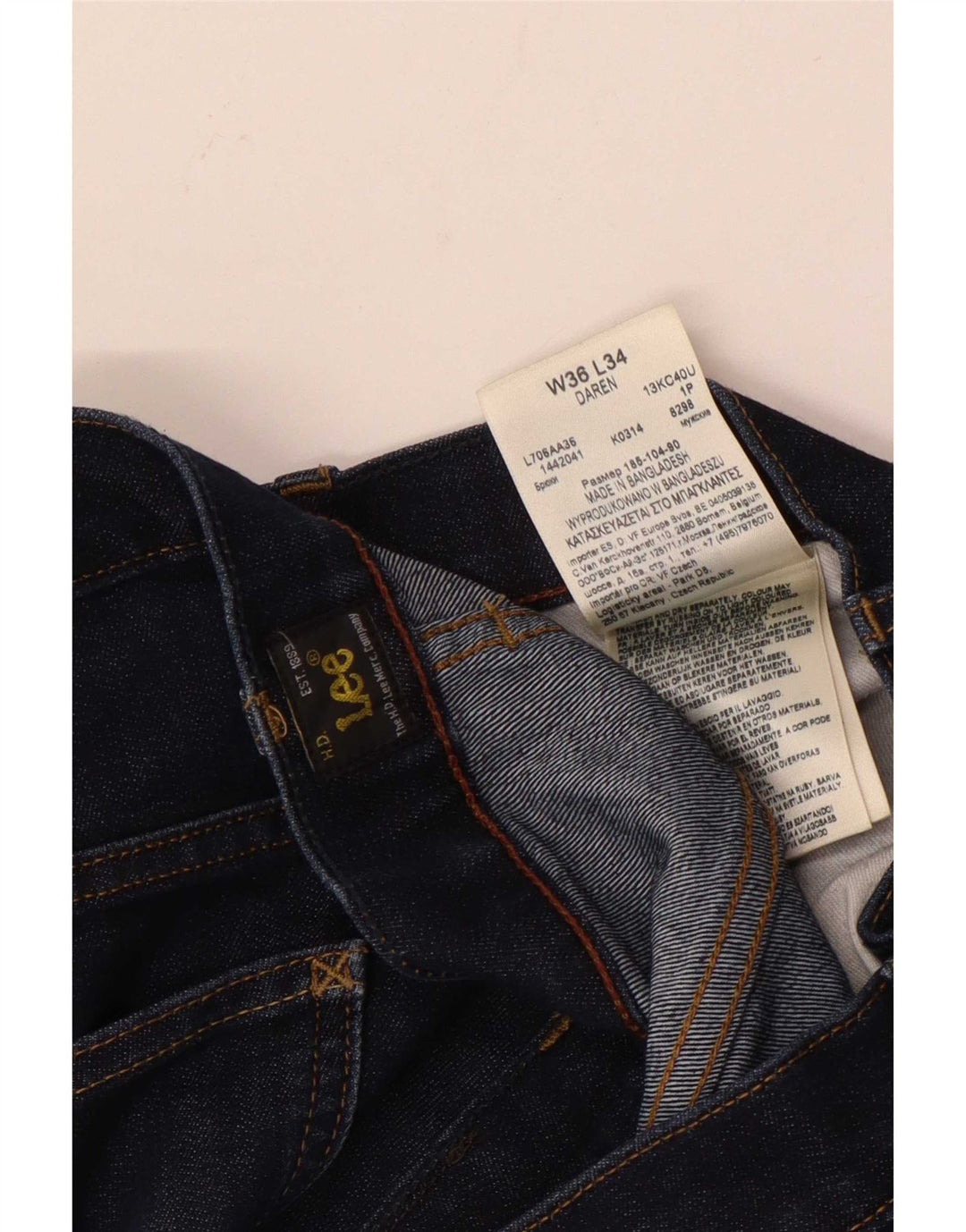 Lee Mens Daren Straight Jeans W36 L34 Navy Blue Cotton