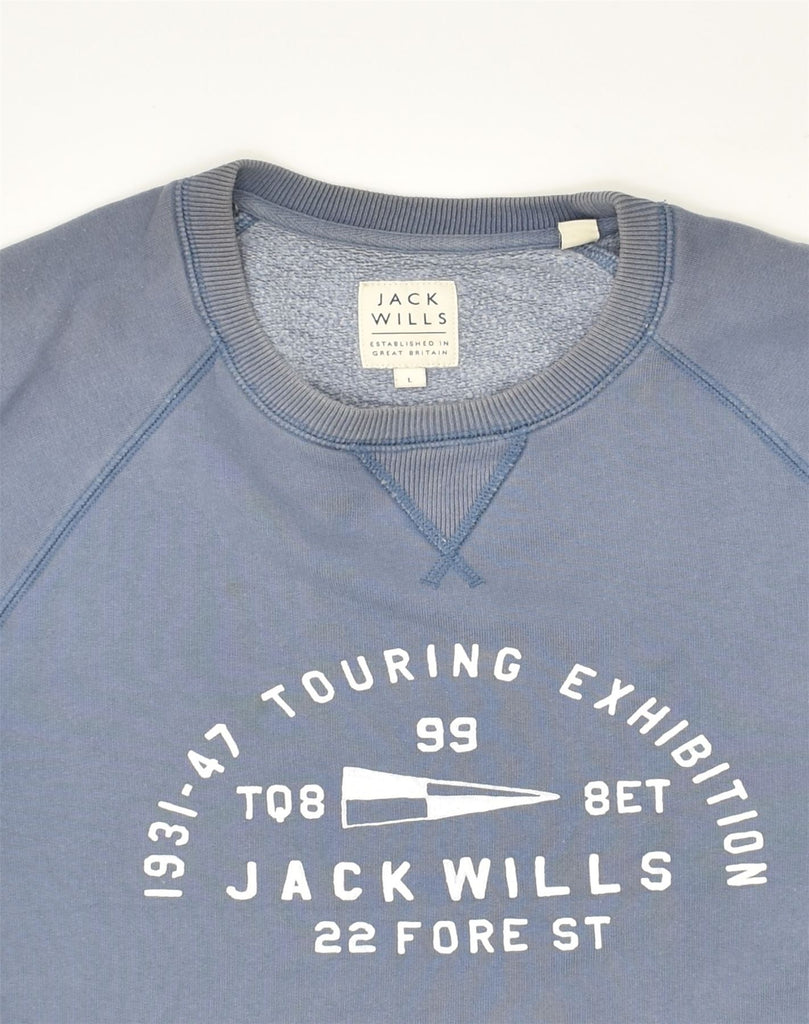 JACK WILLS Mens Graphic Sweatshirt Jumper Large Blue Cotton | Vintage Jack Wills | Thrift | Second-Hand Jack Wills | Used Clothing | Messina Hembry 