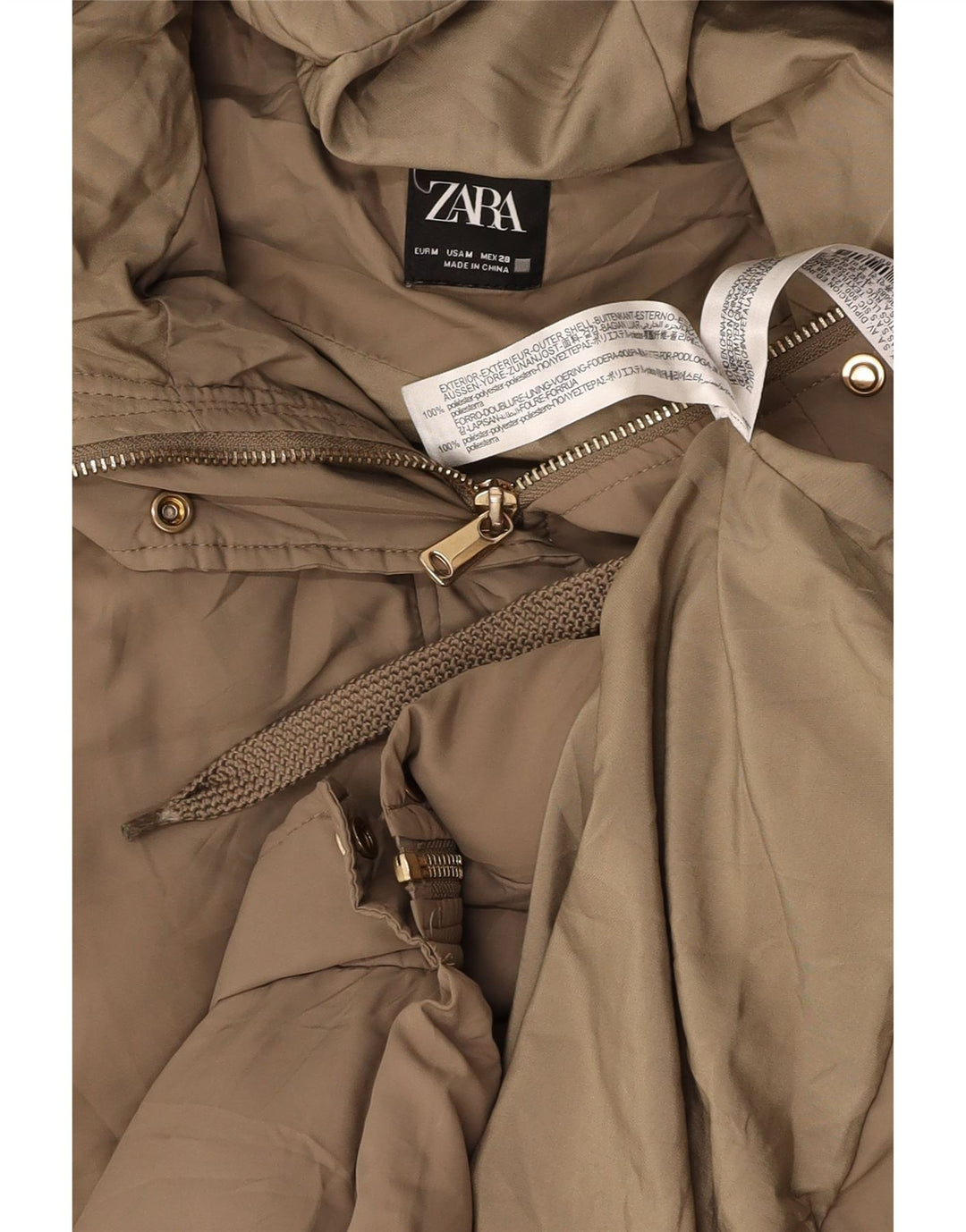 ZARA Womens Longline Hooded Padded Gilet UK 12 Medium Beige Polyester