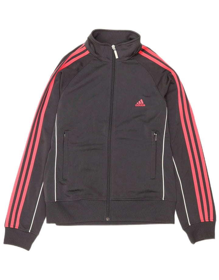Adidas Womens Tracksuit Top Jacket UK 16 Large Grey Polyester