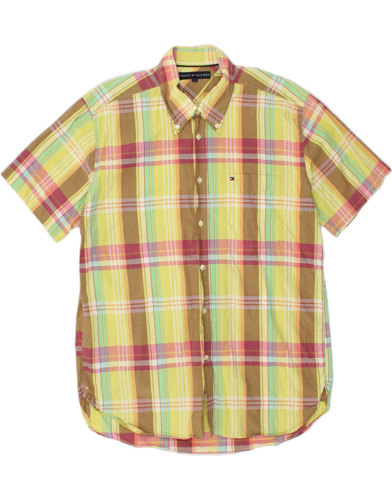 TOMMY HILFIGER Mens Short Sleeve Shirt Large Green Check Cotton | Vintage Tommy Hilfiger | Thrift | Second-Hand Tommy Hilfiger | Used Clothing | Messina Hembry 