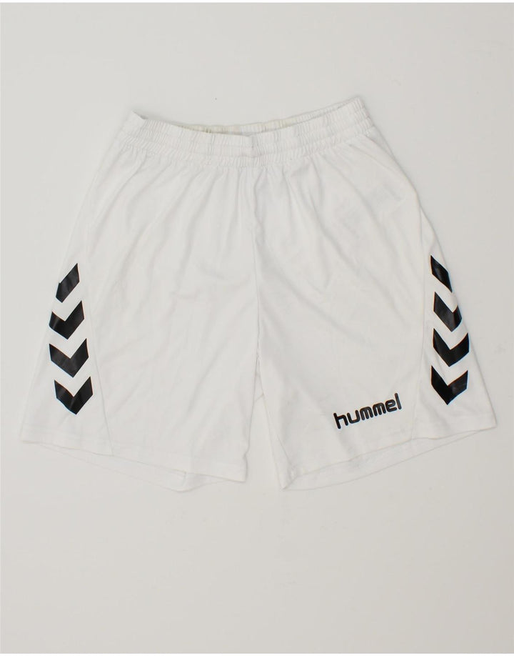 HUMMEL Mens Graphic Sport Shorts Small White Polyester Vintage Hummel and Second-Hand Hummel from Messina Hembry 