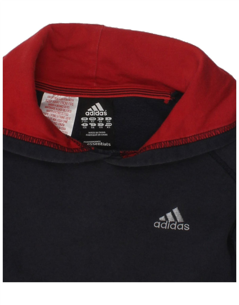 ADIDAS Boys Hoodie Jumper 7-8 Years Navy Blue Cotton | Vintage Adidas | Thrift | Second-Hand Adidas | Used Clothing | Messina Hembry 