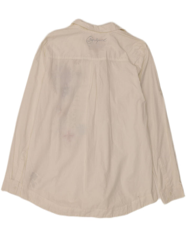 DESIGUAL Womens Graphic Shirt UK 16 Large White Floral Cotton