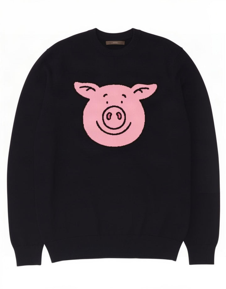 Marks & Spencer Mens Graphic Crew Neck Jumper Sweater Medium Black Cotton