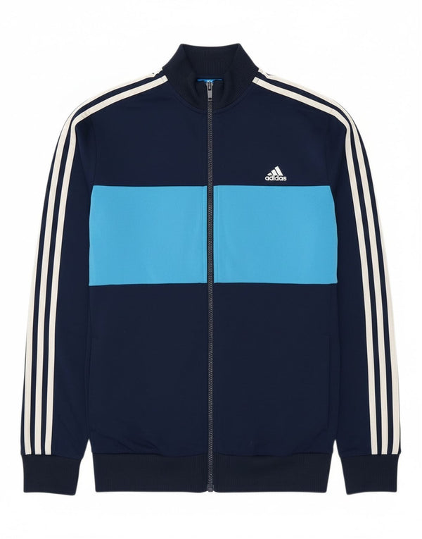 Adidas Boys Tracksuit Top Jacket 15-16 Years Navy Blue Colourblock