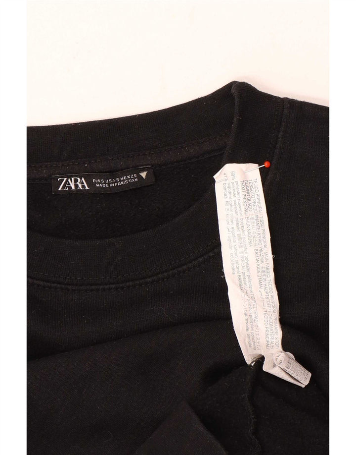 Zara Womens Crop Oversized Sweatshirt Jumper UK 10 Small Black Polyester