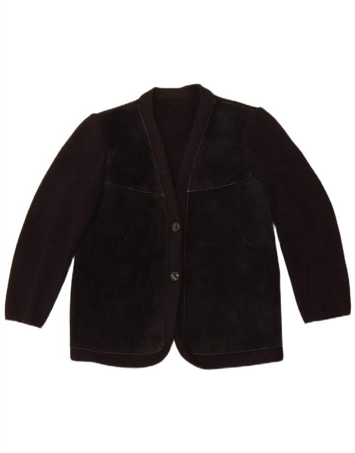 VINTAGE Womens Cardigan Sweater UK 12 Medium Black Colourblock