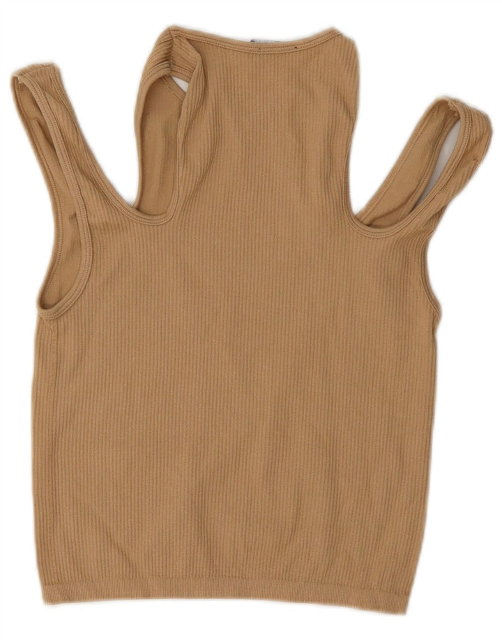 Zara Womens Crop Off Shoulder Blouse Top UK 14 Large Beige