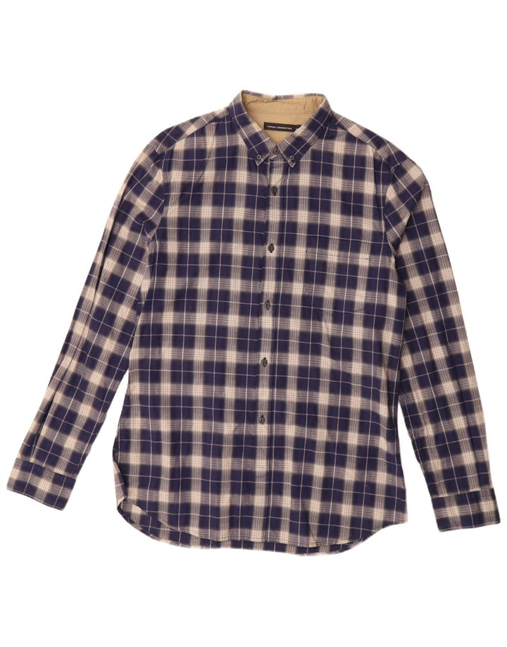 FRENCH CONNECTION Mens Shirt Medium Navy Blue Check Cotton