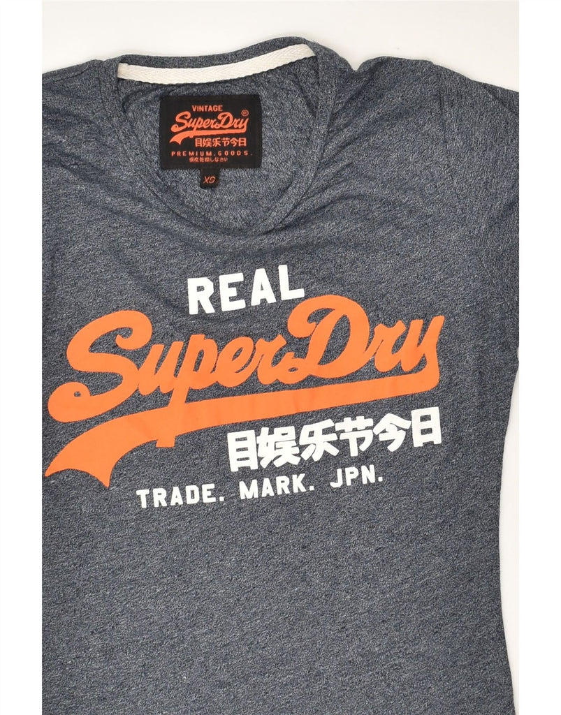 SUPERDRY Womens Graphic T-Shirt Top UK 6 XS Navy Blue Polyester | Vintage Superdry | Thrift | Second-Hand Superdry | Used Clothing | Messina Hembry 