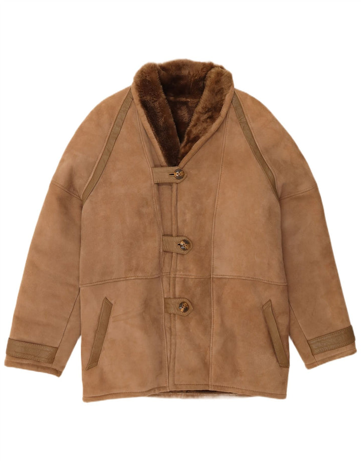 Vintage Womens Shearling Coat IT 48 XL Brown Shearling