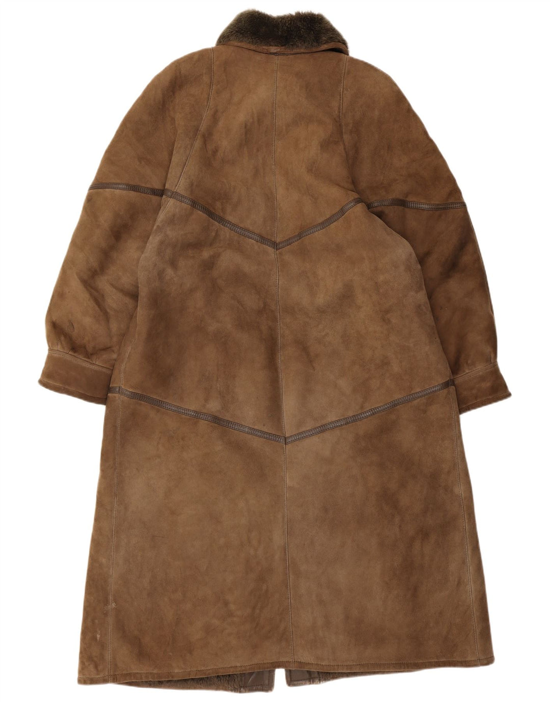 Vintage Womens Shearling Coat UK 16 Large Brown Leather