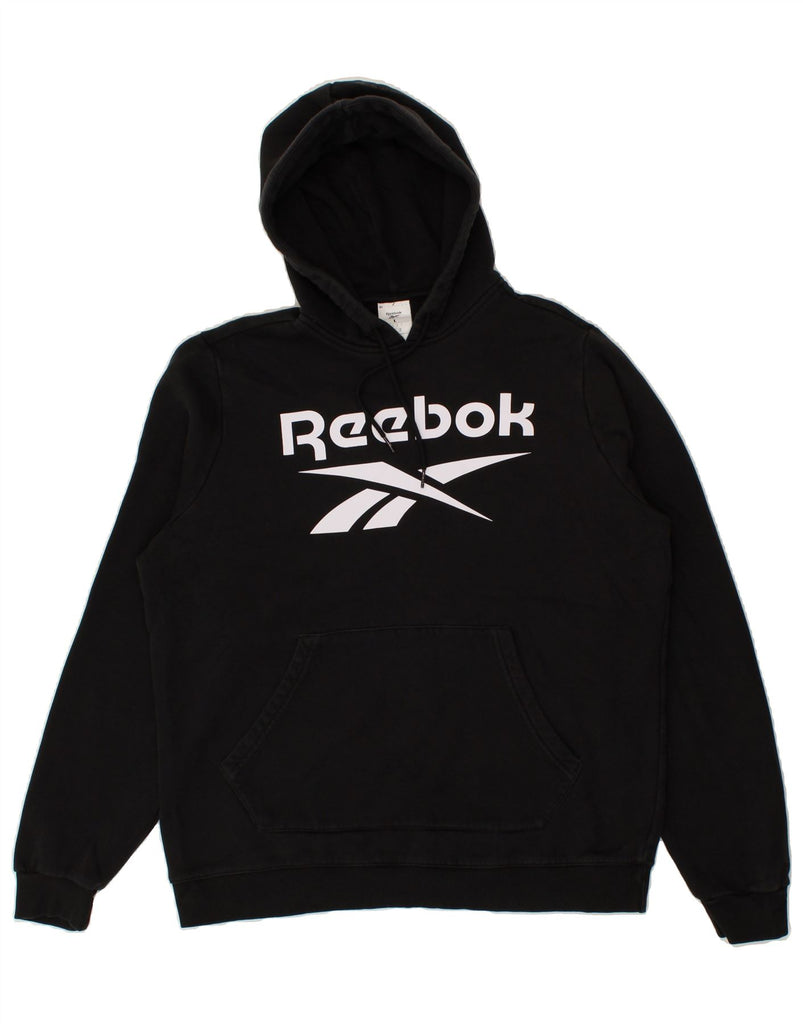 REEBOK Mens Graphic Hoodie Jumper Large Black Cotton | Vintage Reebok | Thrift | Second-Hand Reebok | Used Clothing | Messina Hembry 