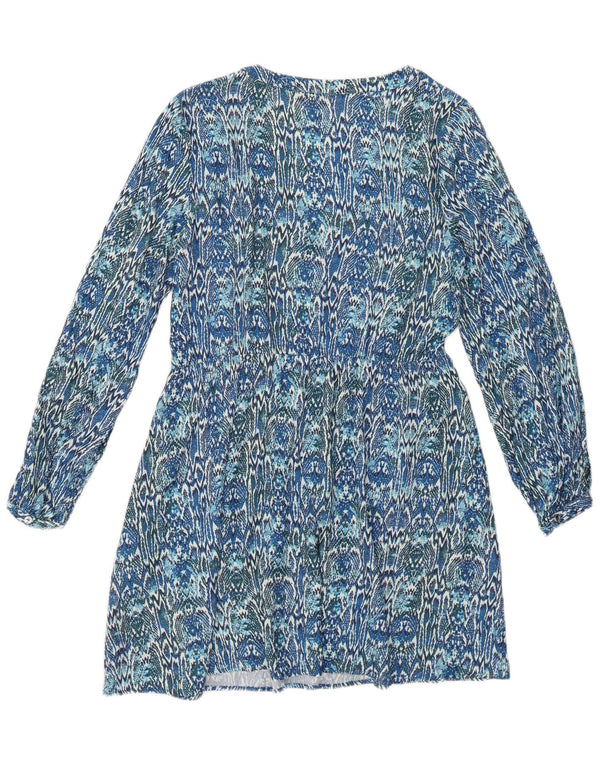 ZARA Womens Long Sleeve A-Line Dress UK 10 Small Blue Ikat Viscose