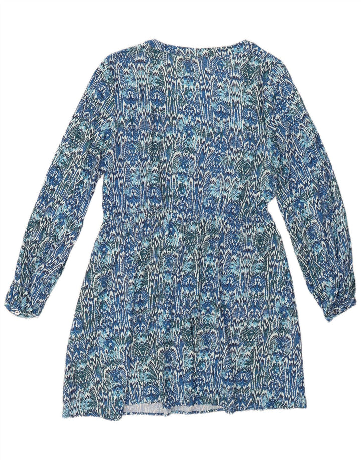 ZARA Womens Long Sleeve A-Line Dress UK 10 Small Blue Ikat Viscose