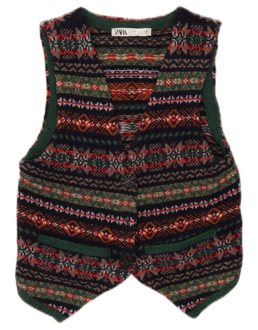 Zara Womens Crop Waistcoat UK 12 Medium Multicoloured Wool