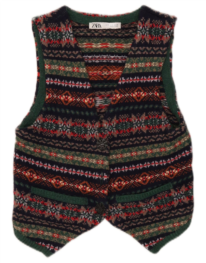 Zara Womens Crop Waistcoat UK 12 Medium Multicoloured Wool