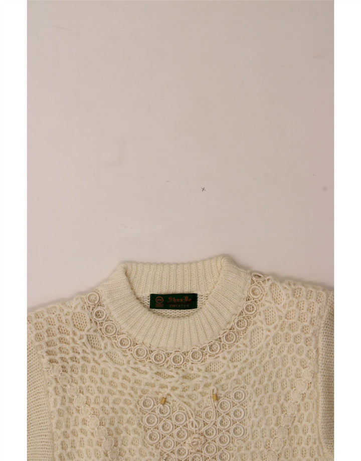 VINTAGE Womens Boat Neck Jumper Sweater UK 12 Medium Off White Vintage Vintage and Second-Hand Vintage from Messina Hembry 