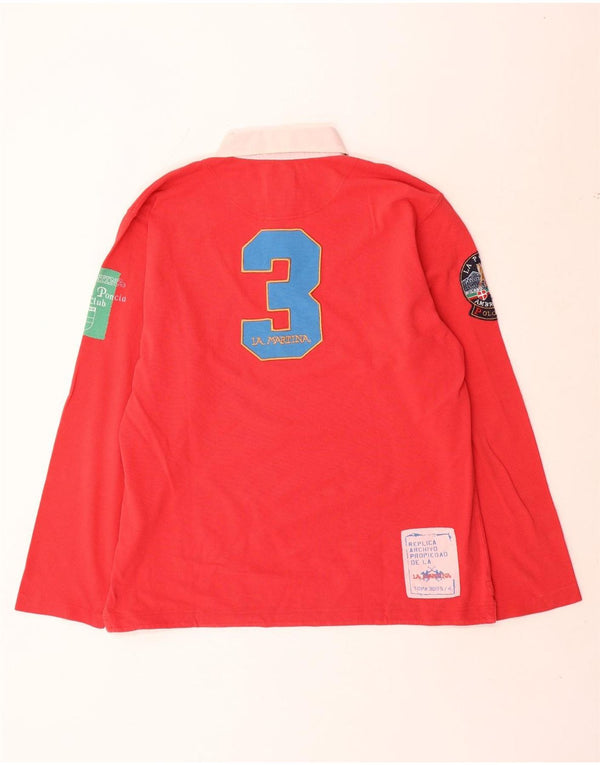 La Martina Mens Graphic Long Sleeve Rugby Polo Shirt XL Red Colourblock