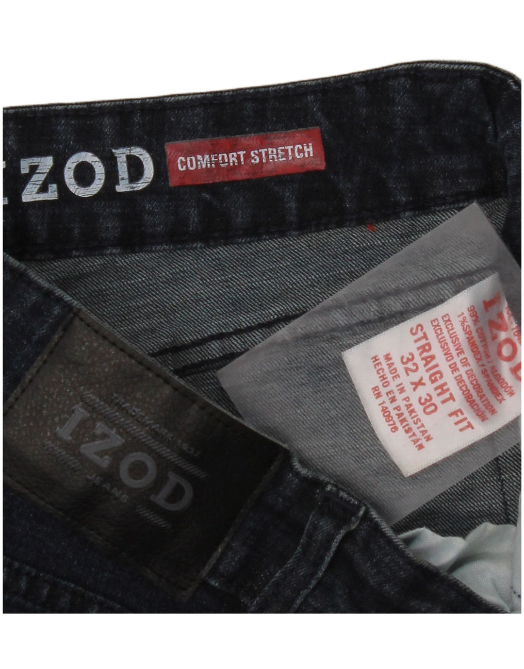 IZOD Mens Comfort Stretch Straight Jeans W32 L30 Blue Cotton