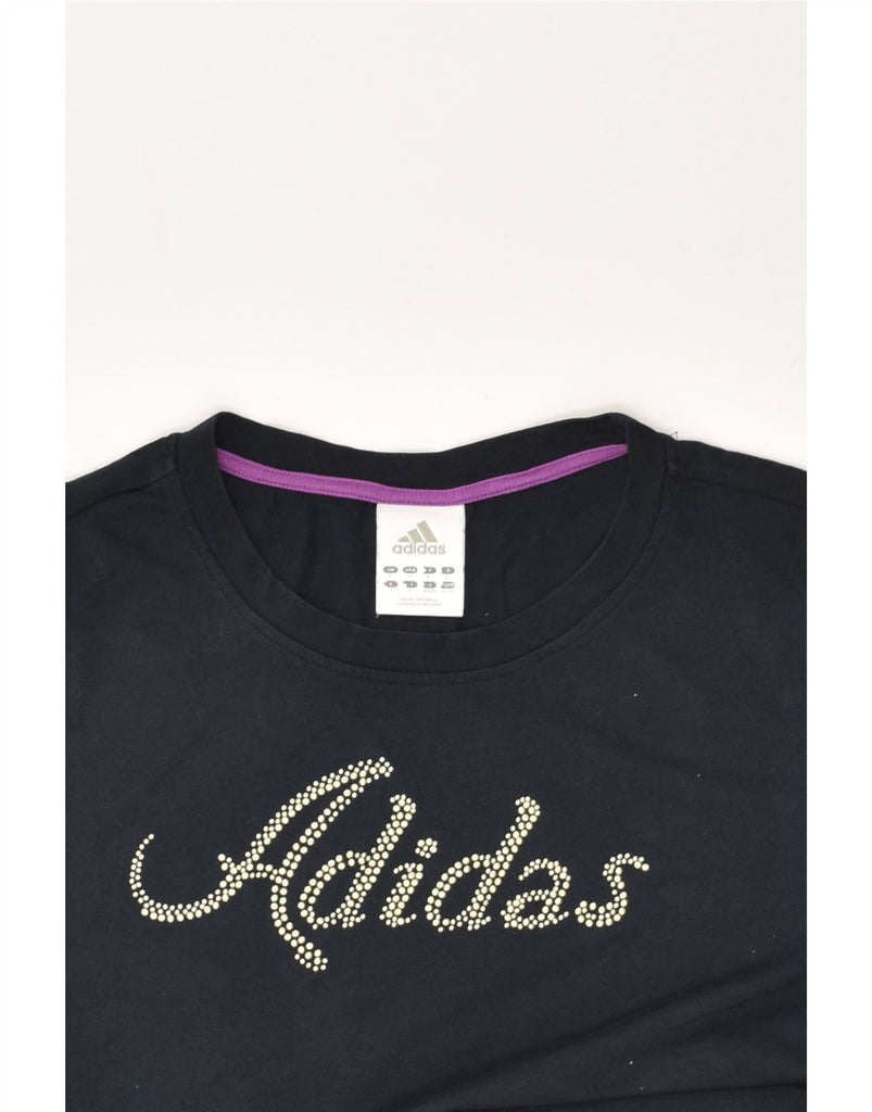 ADIDAS Womens Graphic T-Shirt Top UK 14 Large Navy Blue Cotton | Vintage Adidas | Thrift | Second-Hand Adidas | Used Clothing | Messina Hembry 