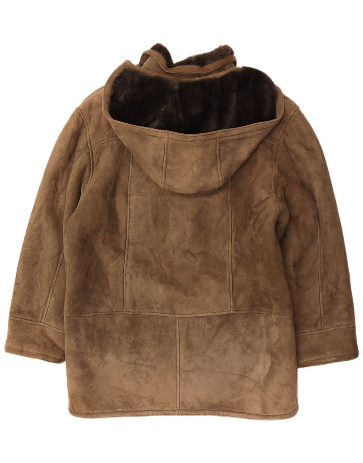 Vintage Mens Hooded Shearling Coat IT 54 2XL Khaki