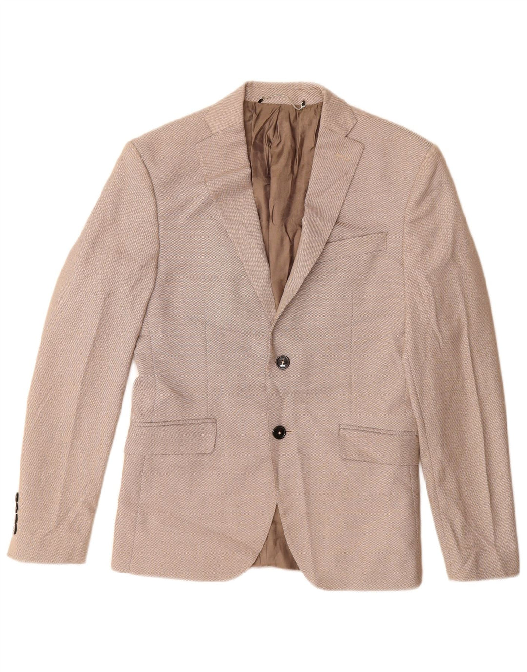 Zara Mens 2 Button Blazer Jacket EU 46 Small Beige Polyester
