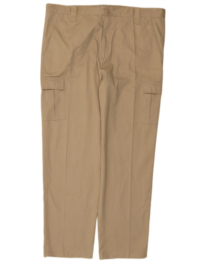 VINTAGE Mens Straight Cargo Trousers W42 L31 Beige Polyester