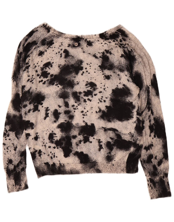 Diesel Womens Boat Neck Jumper Sweater UK 10 Small Black Tie Dye Cotton
