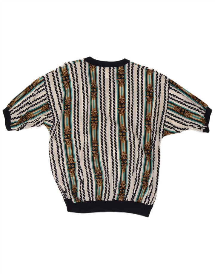 ENNEDI Womens Blouse Top UK 12 Medium White Striped Acetate