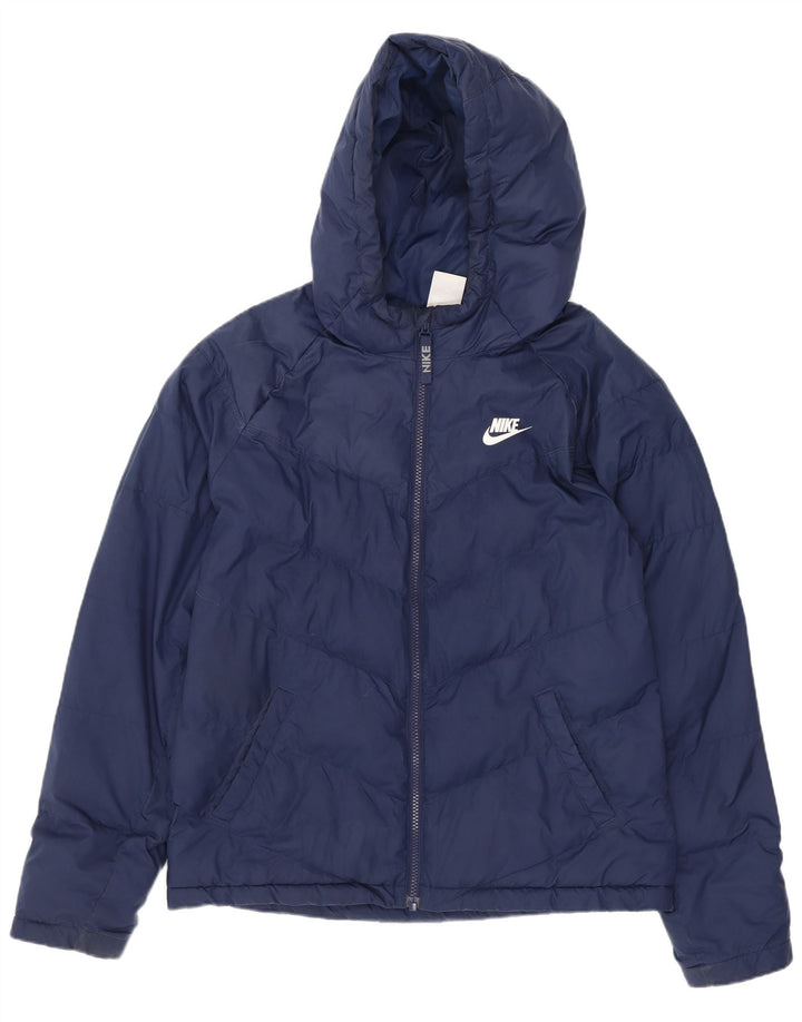 Nike Boys Hooded Padded Jacket 13-14 Years XL Navy Blue Polyester