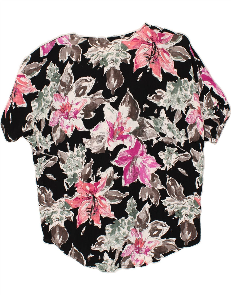 VINTAGE Womens Short Sleeve Blouse Top UK 20 2XL Black Floral Silk | Vintage Vintage | Thrift | Second-Hand Vintage | Used Clothing | Messina Hembry 
