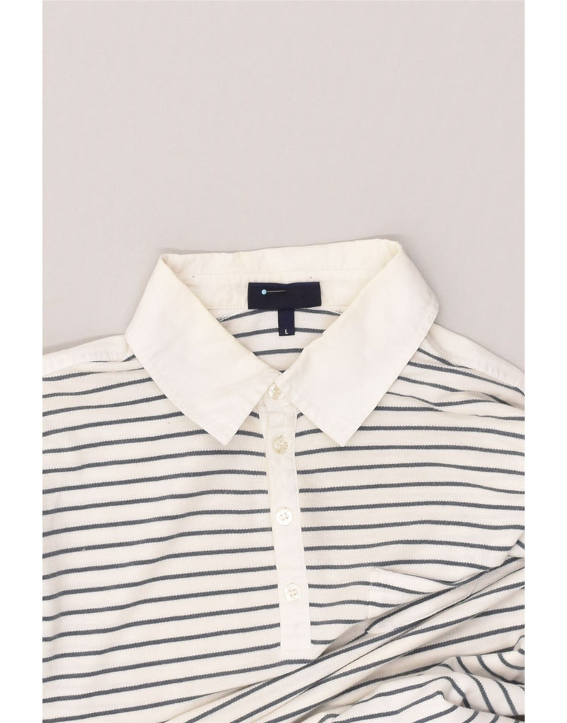 TRUSSARDI Mens Polo Shirt Large White Pinstripe Cotton | Vintage Trussardi | Thrift | Second-Hand Trussardi | Used Clothing | Messina Hembry 