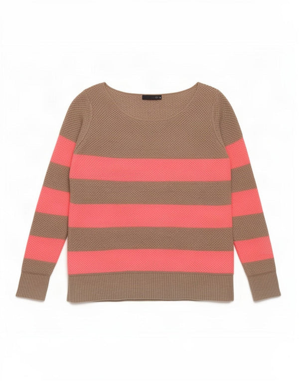 Gap Womens Boat Neck Jumper Sweater UK 12 Medium Brown Striped Cotton