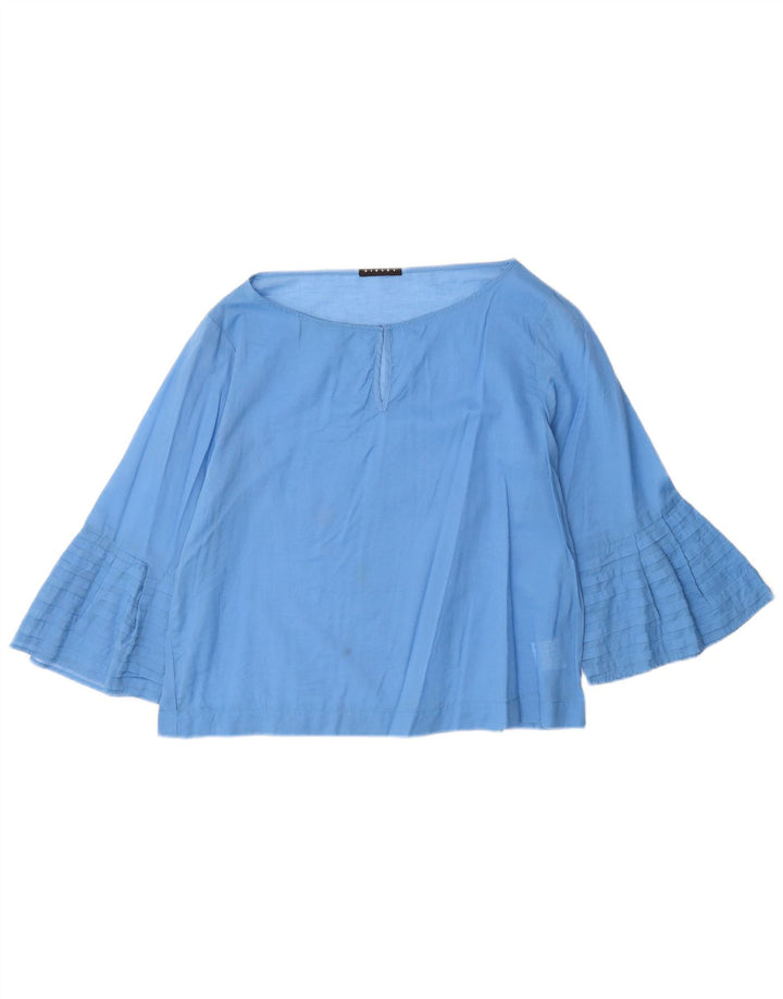 Sisley Womens 3/4 Sleeve Oversized Blouse Top UK 10 Small Blue Cotton