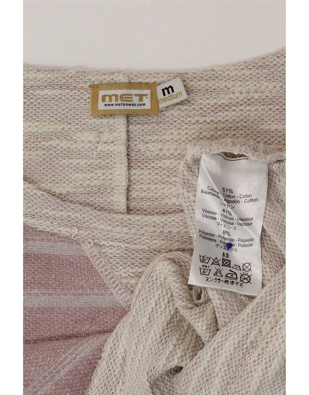 MET Womens Crop Blouse Top UK 14 Medium Pink Striped