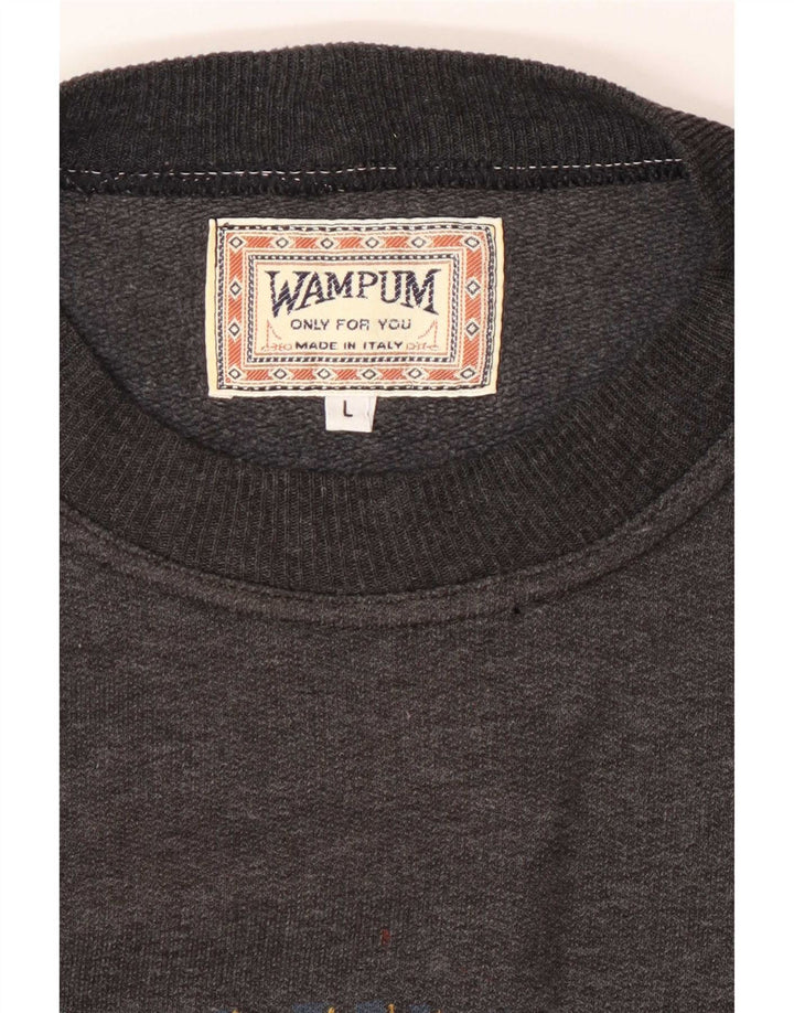 Wampum Mens Graphic Sweatshirt Jumper Large Grey