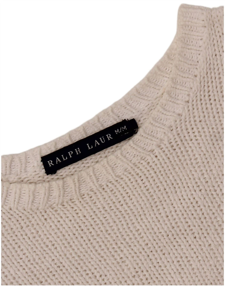 RALPH LAUREN Womens Crop Boat Neck Jumper Sweater UK 12 Medium White