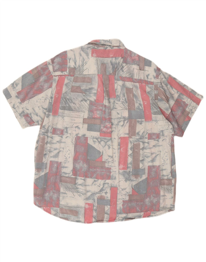 Vintage Mens Abstract Pattern Short Sleeve Shirt XL Grey
