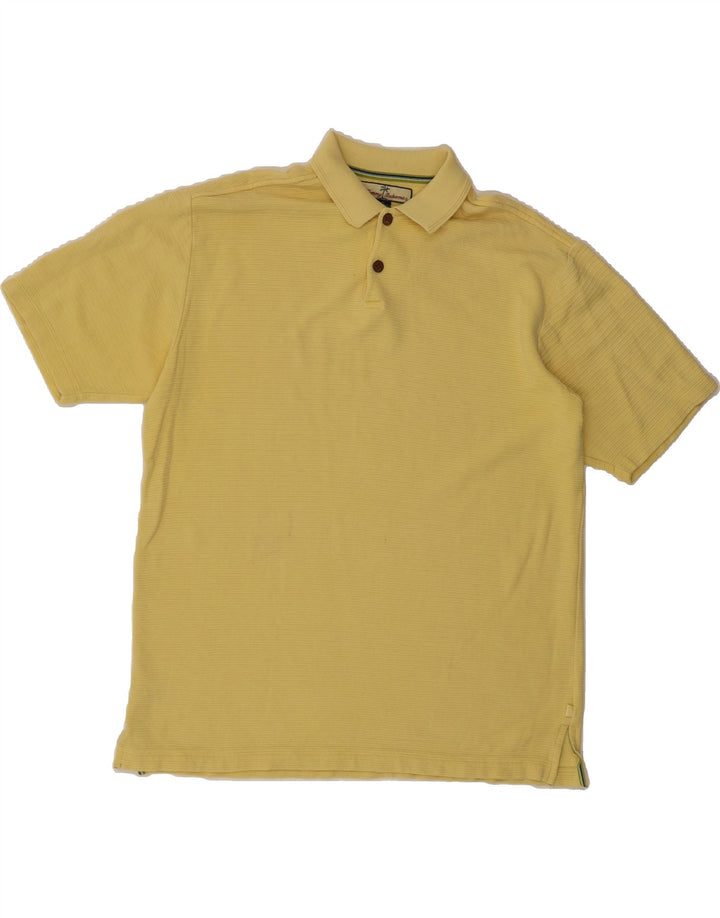 TOMMY BAHAMA Mens Polo Shirt Medium Yellow Pinstripe Silk Vintage Tommy Bahama and Second-Hand Tommy Bahama from Messina Hembry 