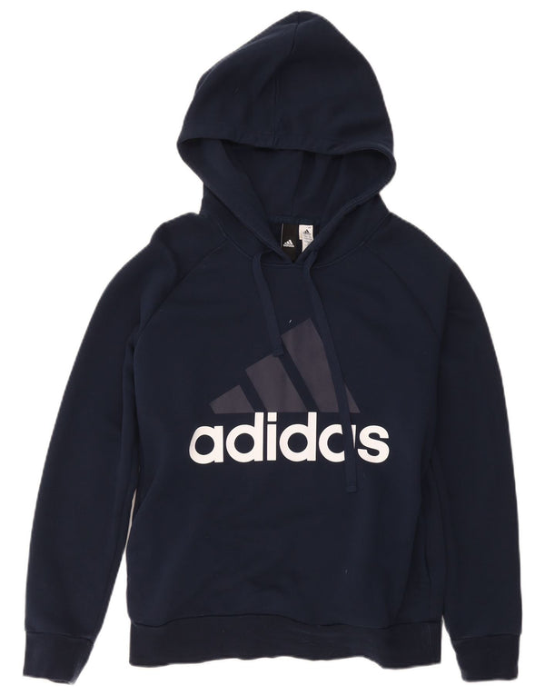 Adidas Womens Graphic Hoodie Jumper UK 12/14 Medium Navy Blue Cotton