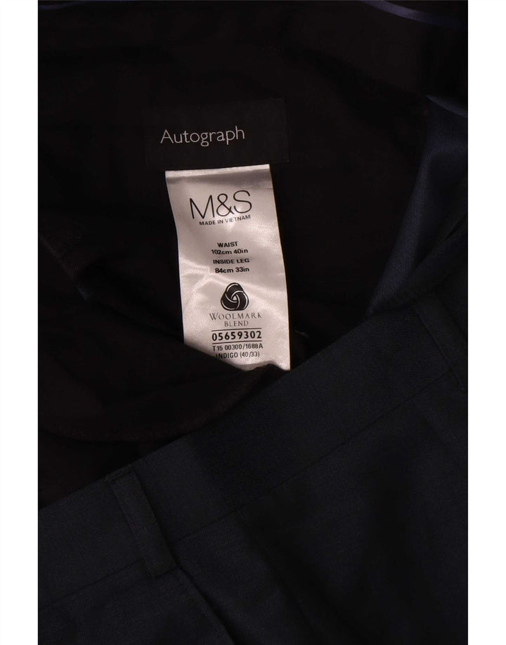 Marks & Spencer Mens Autograph Straight Suit Trousers W40 L33 Navy Blue