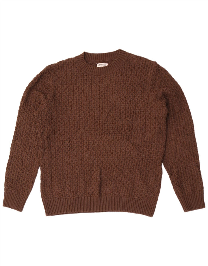 Jack & Jones Mens Crew Neck Jumper Sweater Large Brown Acrylic