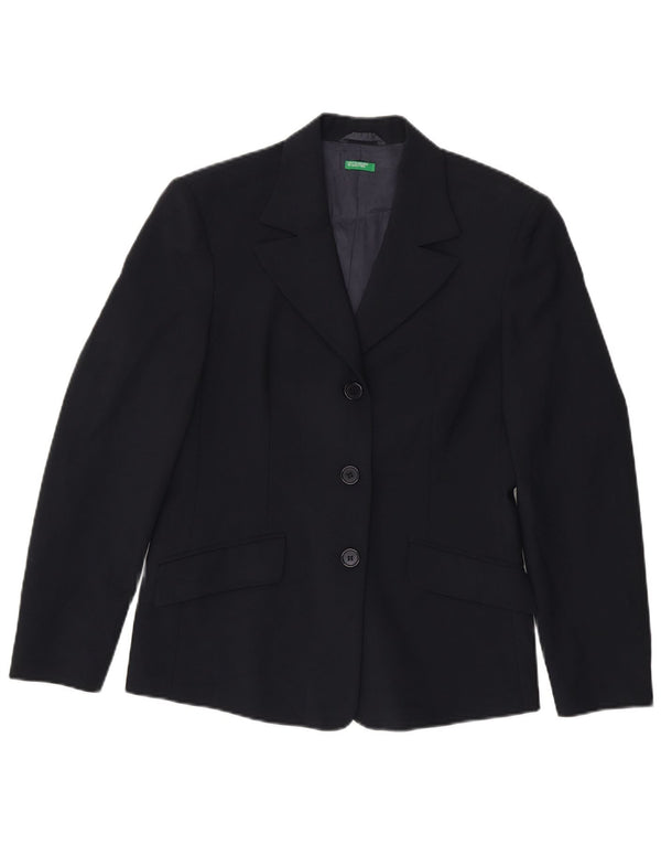 Benetton Womens 3 Button Blazer Jacket IT 44 Medium Navy Blue Polyester