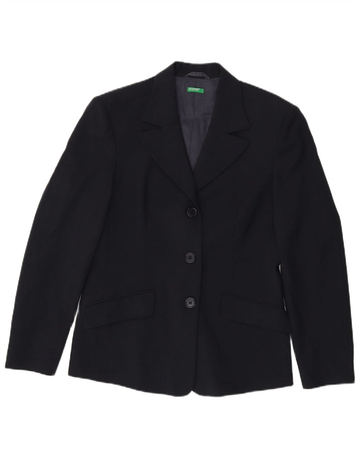 Benetton Womens 3 Button Blazer Jacket IT 44 Medium Navy Blue Polyester