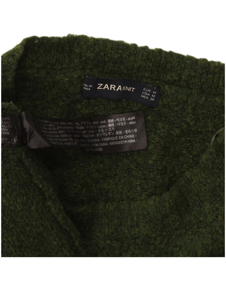 Zara Womens Oversized Crew Neck Jumper Sweater UK 14 Medium Green Flecked